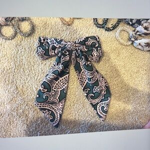 Anthropologie Green and Cream Paisley Hair Bow